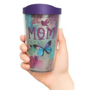 Tervis Mom 16 oz Travel Tumbler Cup Mug Floral Butterfly Purple BPA FREE PLASTIC